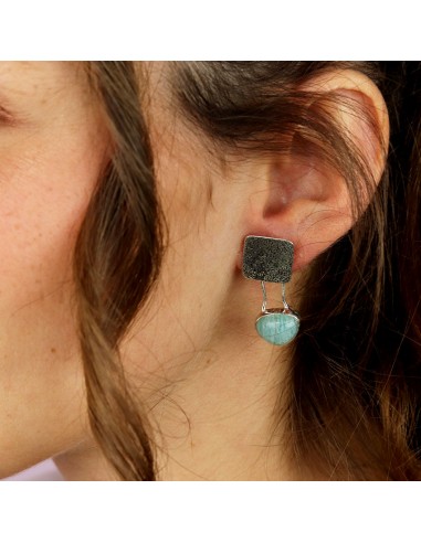 Boucle d'oreille argent amazonite - Mosaik bijoux indiens