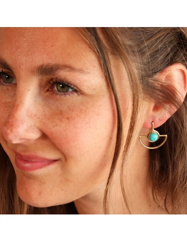 Boucle d'oreille éventail dorée et turquoise - Mosaik bijoux indiens