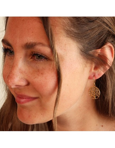 Boucle d'oreille dorée arbre de vie - Mosaik bijoux indiens