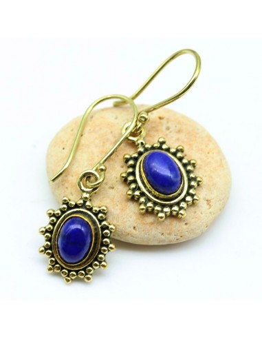 boucle d'oreille dorée et pierre bleue - Mosaik bijoux indiens