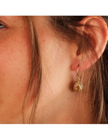 Boucle d'oreille citrine dorée - Mosaik bijoux indiens