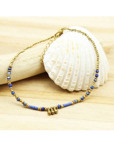 Bracelet de cheville fin laiton et pierre bleue - Mosaik bijoux indiens