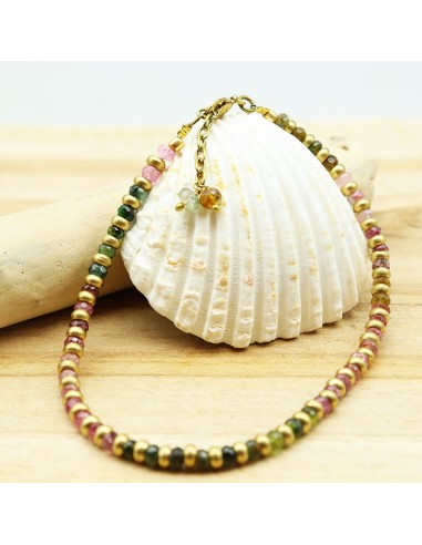 Bracelet de cheville dorée fine pierre tourmaline - Mosaik bijoux indiens