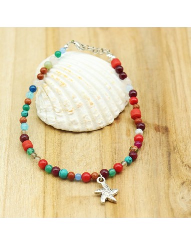 Chaine cheville perles colorées et etoile - Mosaik bijoux indiens