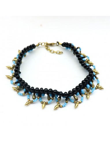 Chaine de pied large perles noires et turquoises Mosaik Bijoux Indiens - 3
