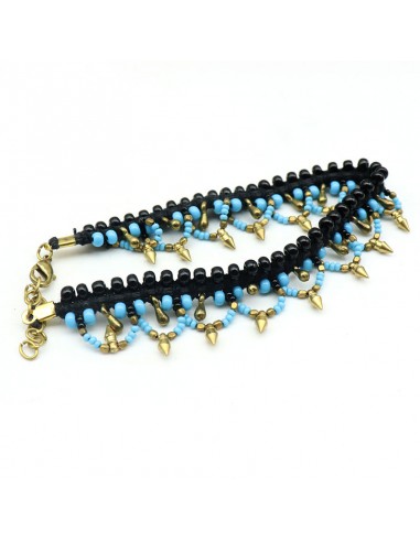Chaine de pied large perles noires et turquoises Mosaik Bijoux Indiens - 4