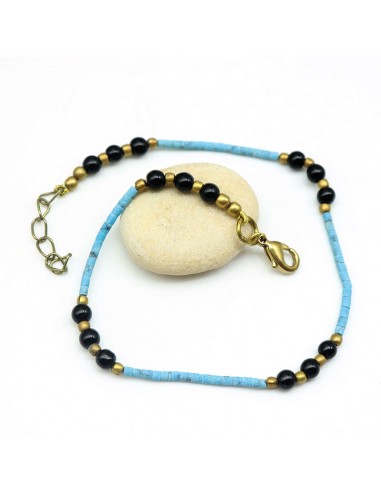 Chaine cheville perles bleues et noires - Mosaik bijoux indiens