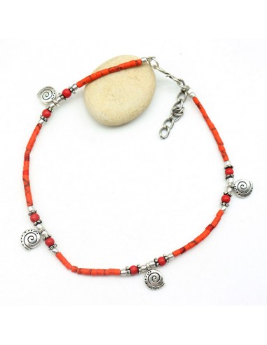 chaine cheville ethn ique orange - Mosaik bijoux indiens
