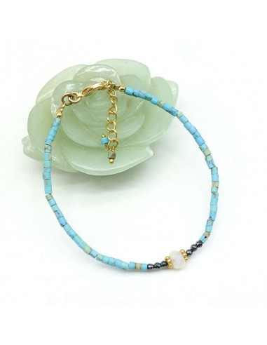 bracelet fantaisie bleu pierre de lune - Mosaik bijoux indiens