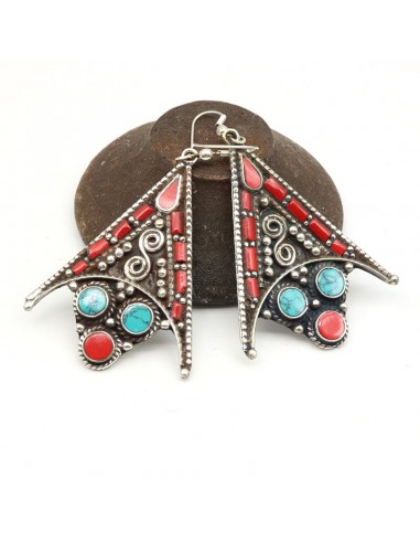 Boucles d'oreilles ethniques rouge et turquoises Mosaik Bijoux Indiens - 1