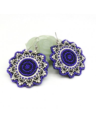 boucle d'oreille fantaisie fleur bleue - Mosaik bijoux indiens