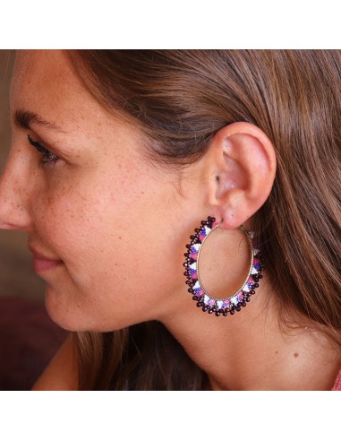 Créoles à perles roses et violettes Mosaik Bijoux Indiens - 2