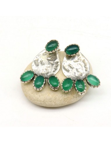 Boucle d'oreille argent pierre verte - Mosaik bijoux indiens