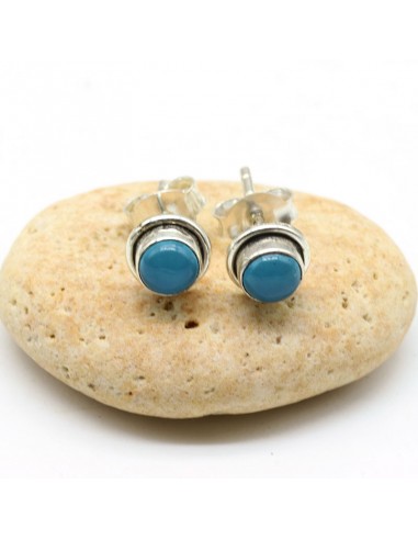 Puce d'oreille argent calcédoine bleue - Mosaik bijoux indiens