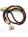 mala en bois et pendentif lotus - Mosaik bijoux indiens
