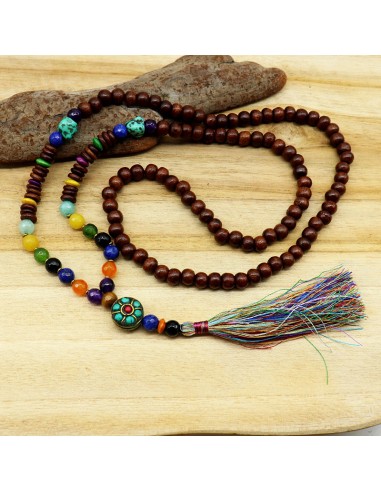 collier mala en bois - Mosaik bijoux indiens