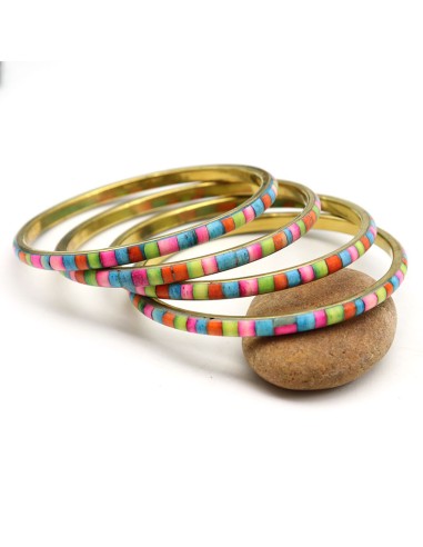 Bracelet jonc bohème résine colorés - Mosaik bijoux indiens
