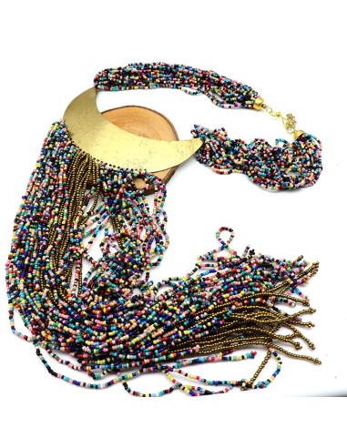 Collier ethnique laiton et perles colorées - Mosaik bijoux indiens