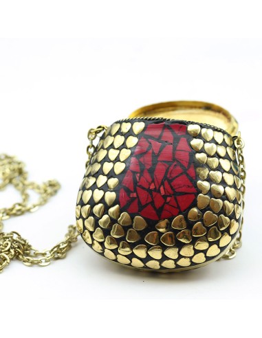 Pendentif bourse dorée et rouge - Mosaik bijoux indiens