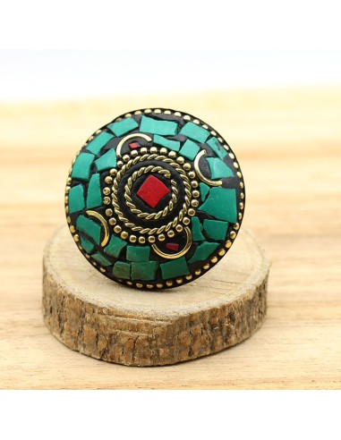 Bague bohème turquoise et dorée - Mosaik bijoux indiens