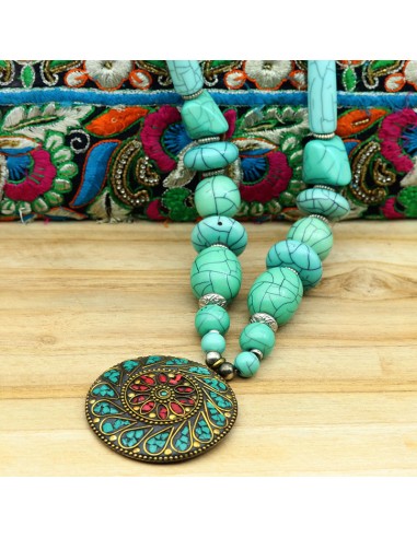 Gros collier ethnique fantaisie coloré - Mosaik bijoux indiens