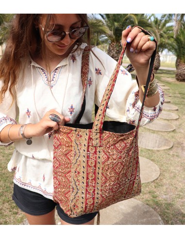 sac tissus batik rouges et marrons - Mosaik bijoux indiens