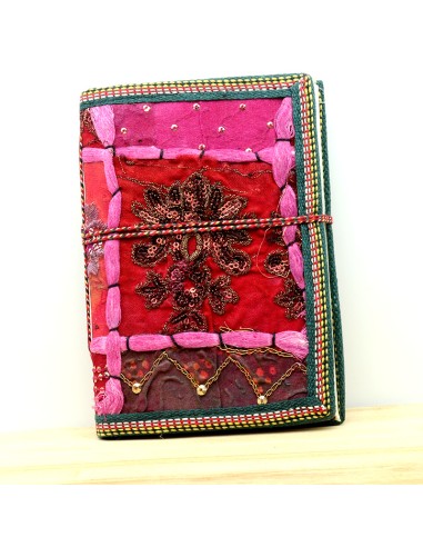 Carnet rose tissus brodés - Mosaik bijoux indiens