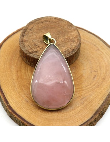 Pendentif grosse goutte quartz rose
