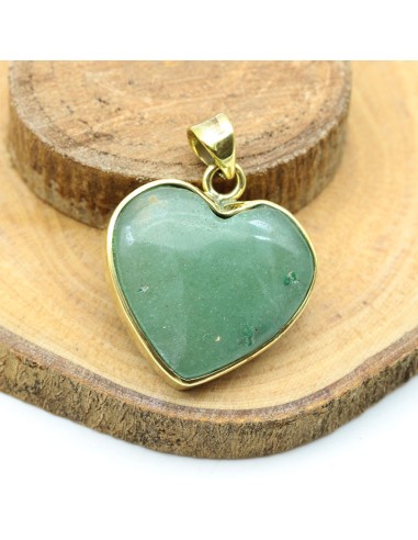Pendentif laiton cœur jade