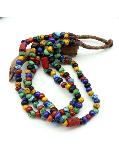 Collier ethnique perles multicolores - Mosaik bijoux indiens