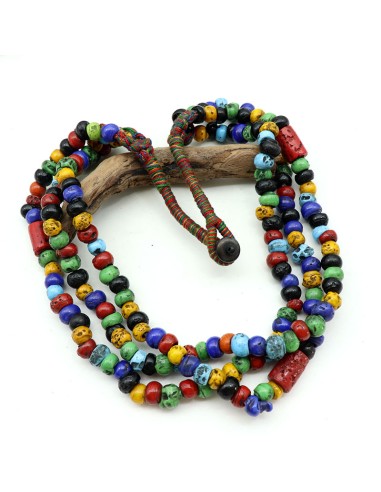 Collier ethnique perles multicolores - Mosaik bijoux indiens