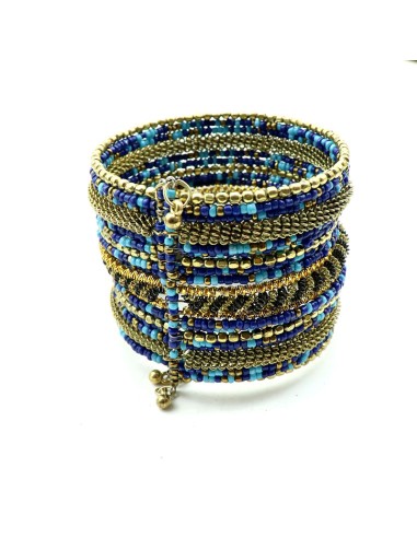 bracelet large perles bleues et dorées - Mosaik bijoux indiens