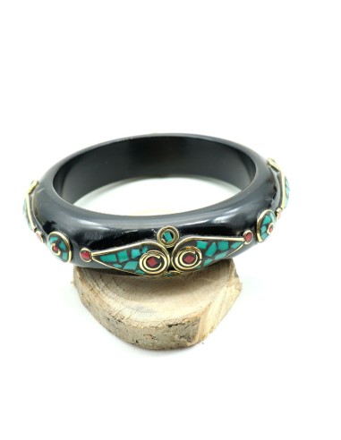 Bracelet ethnique noir et turquoise - Mosaik bijoux indiens