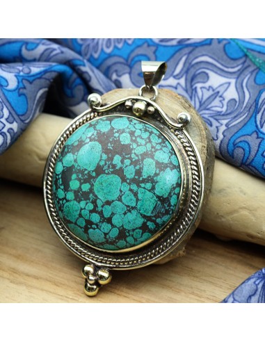 Gros pendentif ethnique turquoise - Mosaik bijoux indiens