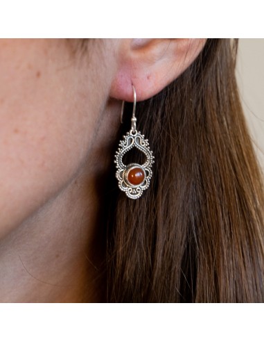 boucle d'oreille pierre cornaline - Mosaik bijoux indiens