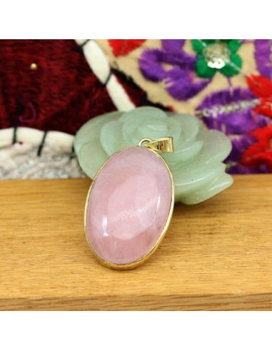 Pendentif pierre quartz rose ovale