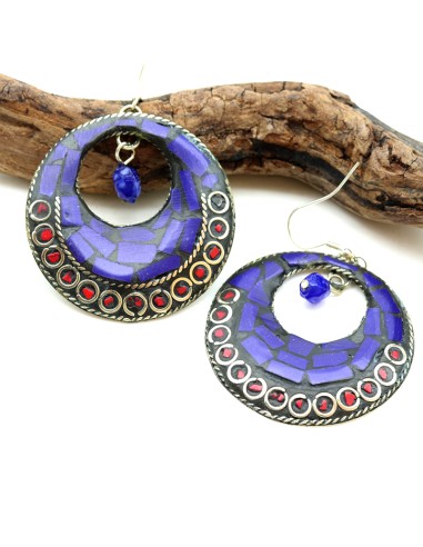 boucle d'oreille ethnique bleue - Mosaik bijoux indiens