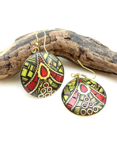 boucle d'oreille jaune et rouge - Mosaik bijoux indiens