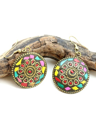 boucle d'oreille fantaisie colorée - Mosaik bijoux indiens