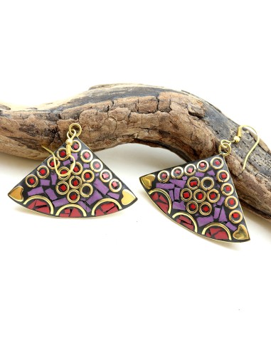 boucles d'oreille rouges et violettes - Mosaik bijoux indiens