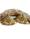 boucle d'oreille ethnique jaune et rouge - Mosaik bijoux indiens