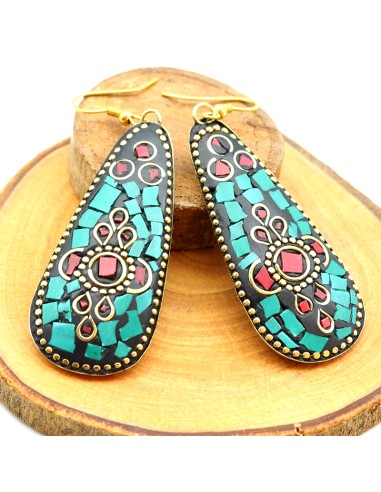 boucle d'oreille ethnique turquoise - Mosaik bijoux indiens