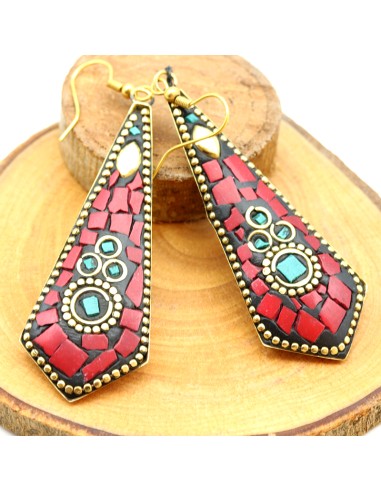 boucle d'oreille ethnique rouge - Mosaik bijoux indiens