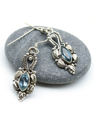 Boucles d'oreille pierre topaze bleue - Mosaik bijoux indiens