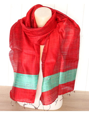 Foulard en soie sauvage rouge et vert - Mosaik bijoux indiens
