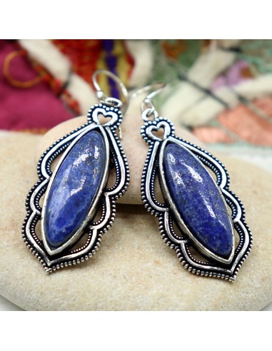 Boucles d'oreilles ethniques pierre bleue - Mosaik bijoux indiens