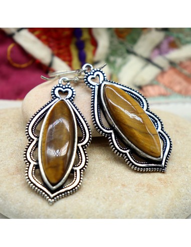 Boucle d'oreille pierre marron - Mosaik bijoux indiens