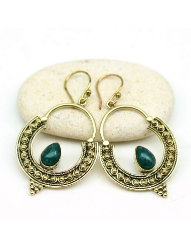 Boucle d'oreille dorée pierre verte - Mosaik bijoux indiens