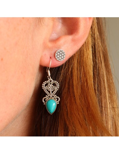 Boucle d'oreille turquoise en argent - Mosaik bijoux indiens